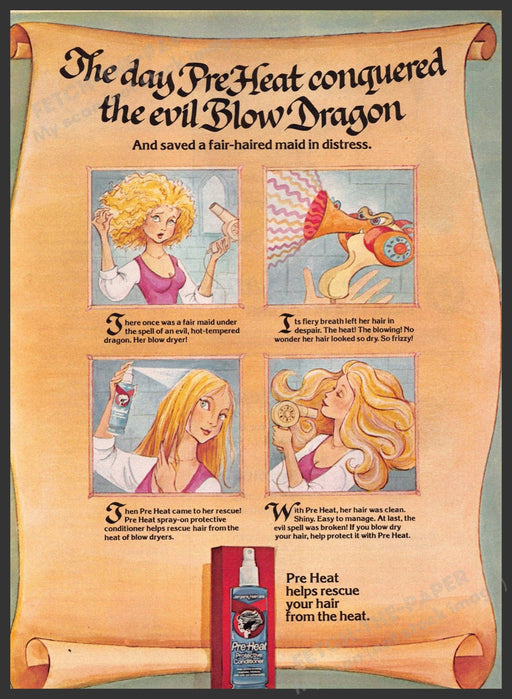 Pre Heat Conditioner Hair 1970s Print Advertisement 1977 Blow Dragon Pre Heat Conditioner