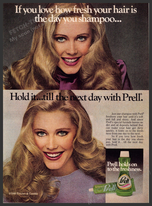 Prell 1980s Magazine Print Advertisement 1981 "Press hold to the freshness" Fetch-the-Paper