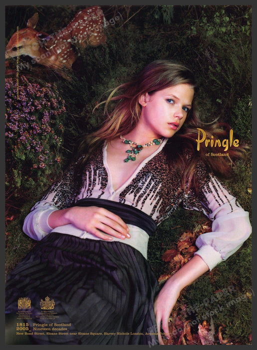 Pringle of Scotland 2000s Magazine Print Advertisement 2005 Deer Fawn Girl Pringle of Scotland