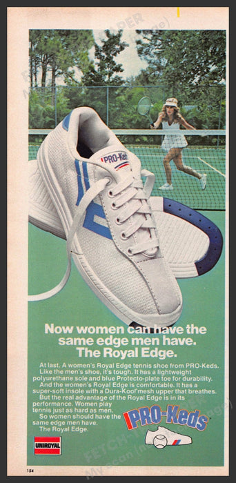 Pro-Keds Shoes 1970s Print Advertisement 1977 Woman Playing Tennis Pro-Keds