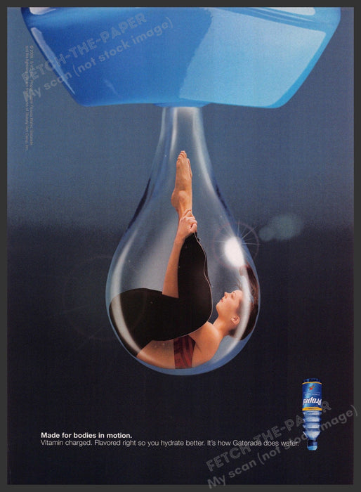 Propel Water 2000s Print Advertisement 2004 Gymnast inside water droplet Fetch-the-Paper