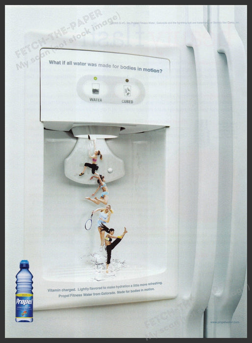 Propel Water Refrigerator Dispenser 2000s Print Advertisement 2005 Athletes Fetch-the-Paper