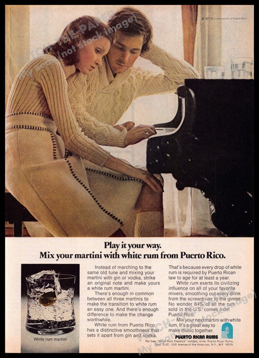 Puerto Rico Rums 1970s Print Advertisement 1977 Piano "Play it your way" Puerto Rico Rums