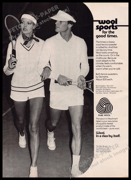 Pure Wool 1970s Magazine Print Ad 1975 Demetre Couple Legs Tennis Players Pure Wool