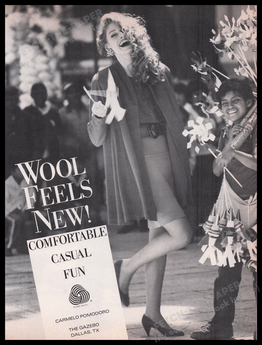 Pure Wool Clothing 1980s Print Advertisement Ad 1987 Street Flower Vendor Legs Fetch the Paper!