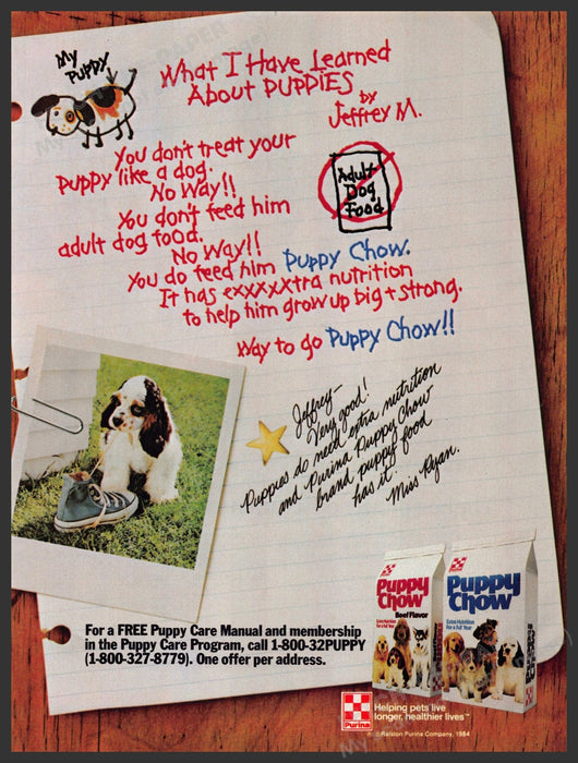 Purina 1980s Magazine Print Advertisement 1985 Puppy Chow Cocker Spaniel Purina