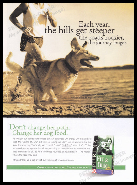 Purina Fit & Firm Dog Food 2000s Print Advertisement Ad 2000 German Shephard Fetch the Paper!