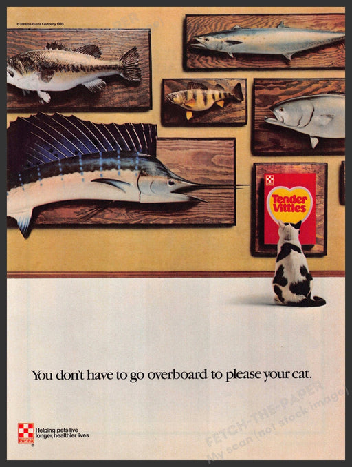 Purina Tender Vittles 1980s Magazine Print Advertisement 1985 Marlin Fish Wall Purina Tender Vittles