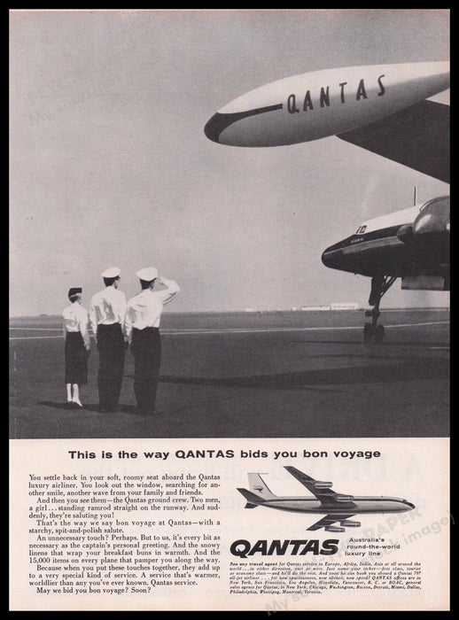 Qantas Airline Australia 1950s Print Advertisement Ad 1959 Fetch the Paper!