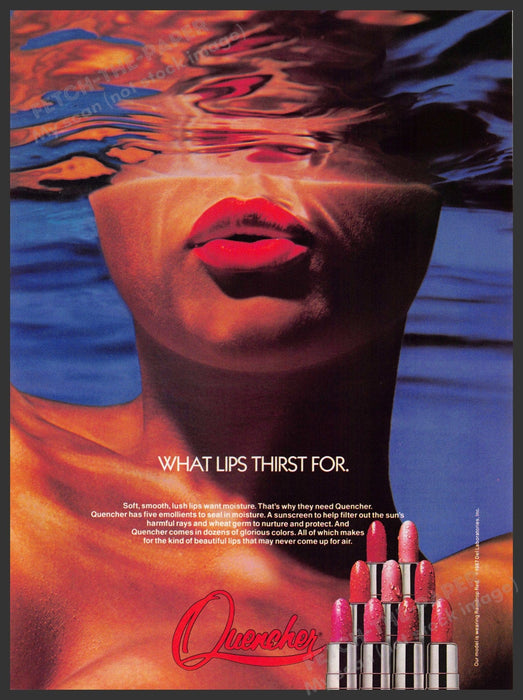 Quencher 1980s Print Advertisement Ad 1987 "What lips thirst for" Underwater Quencher