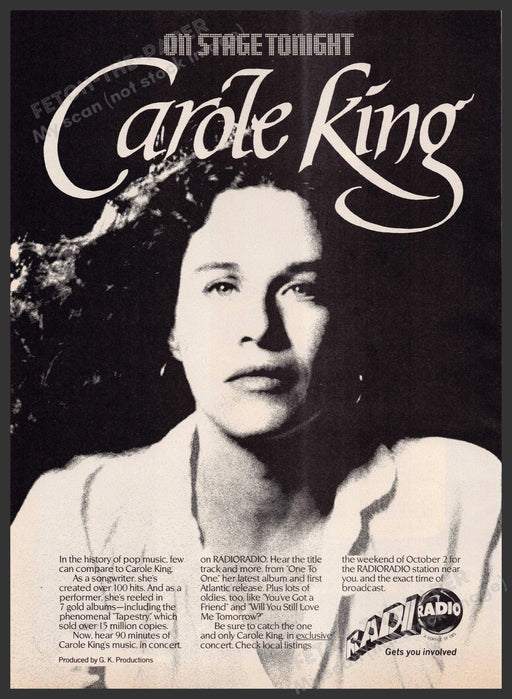 RadioRadio Carole King 1980s Print Advertisement 1982 On Stage Promo Fetch-the-Paper