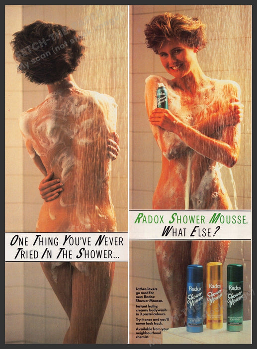 Radox Shower Mousse Front & Back of 1 page 1980s Print Advertisement Ad 1986 Fetch-the-Paper