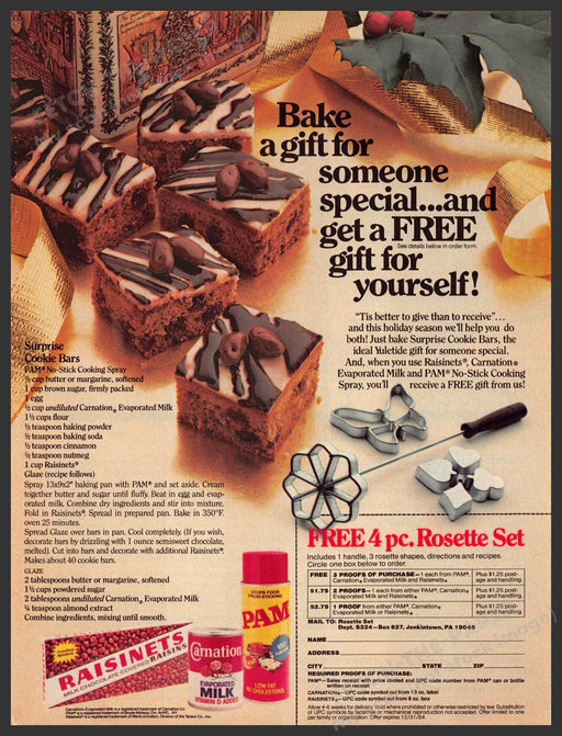 Raisinets 1980s Magazine Print Advertisement 1983 "Surprise Cookie Bars" Recipe Raisinets