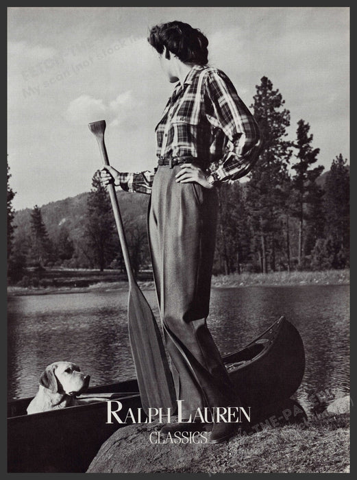 Ralph Lauren Classic 1980s Print Advertisement Ad 1987 Yellow Labrador Canoe Fetch-the-Paper