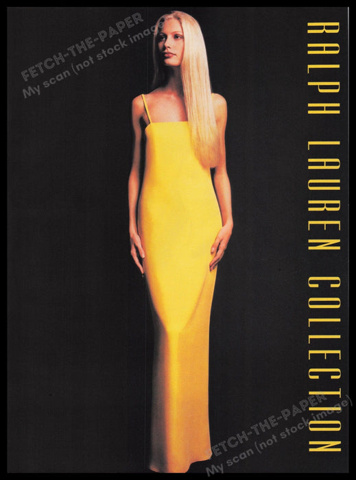 Ralph Lauren Collection Dress 1990s Print Advertisement Ad 1996 Sexy Blonde Fetch the Paper!