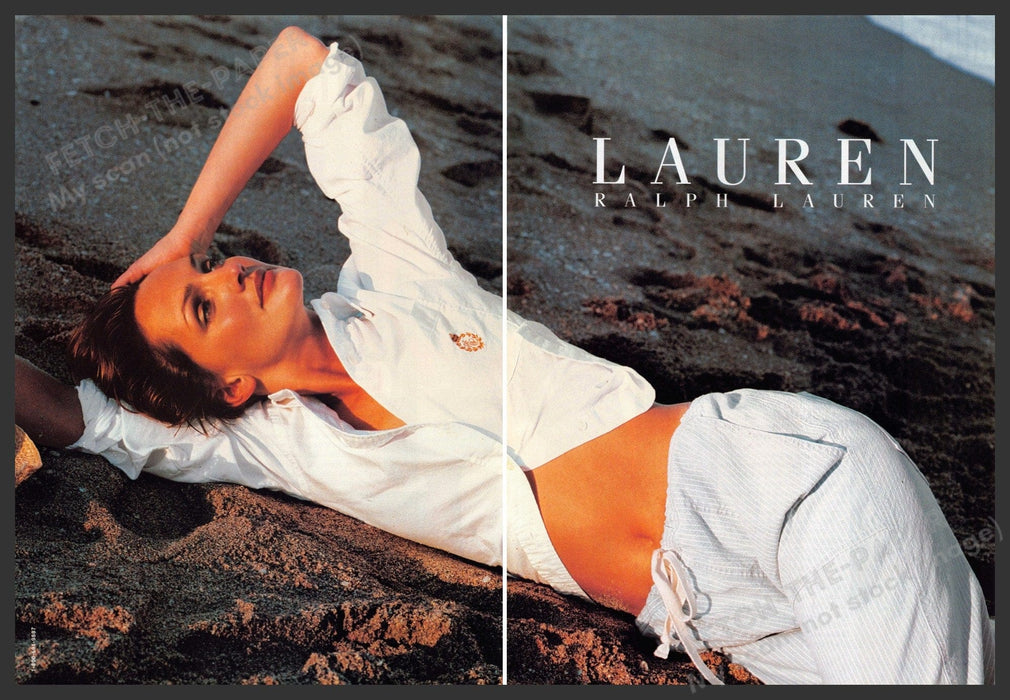 Ralph Lauren Saffron Aldridge 1990s Print Advertisement (2 pg) 1999 Bare Midriff Fetch-the-Paper