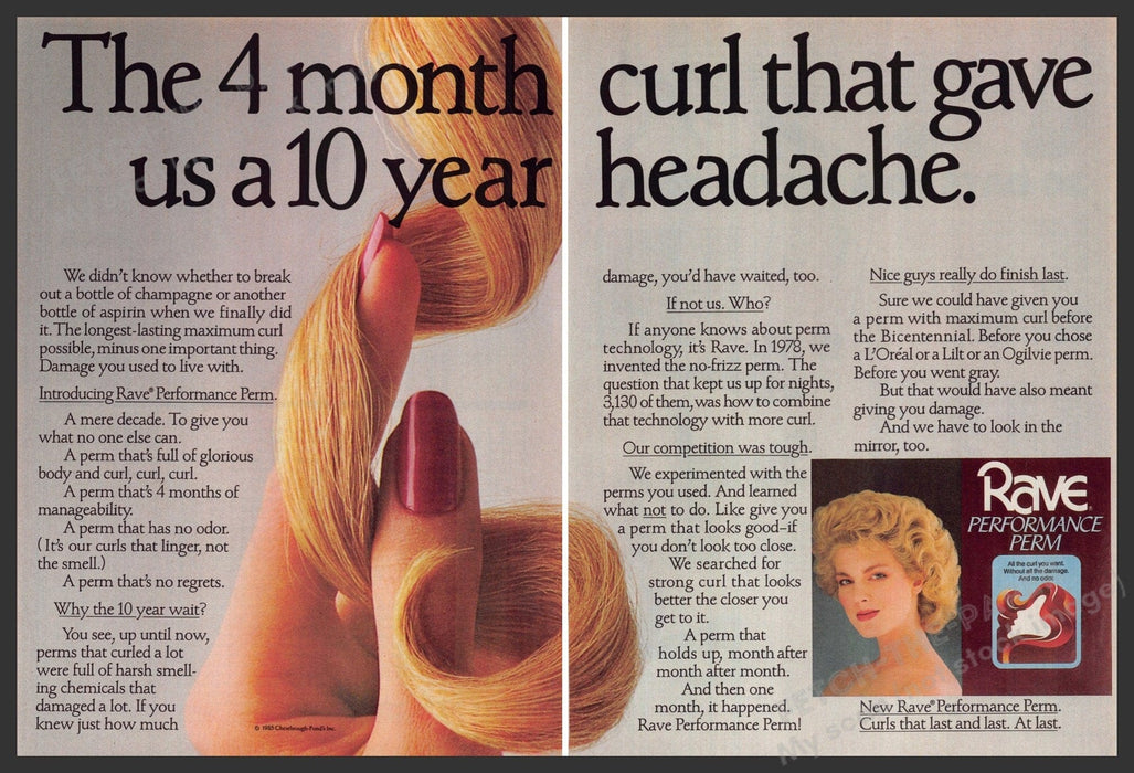 Rave 1980s Magazine Print Advertisement (2 pages) 1986 Performance Perm Rave