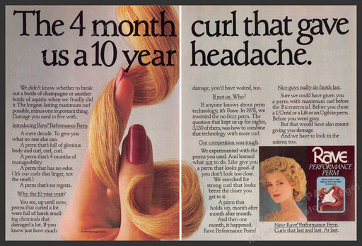 Rave 1980s Magazine Print Advertisement (2 pages) 1986 Performance Perm Rave