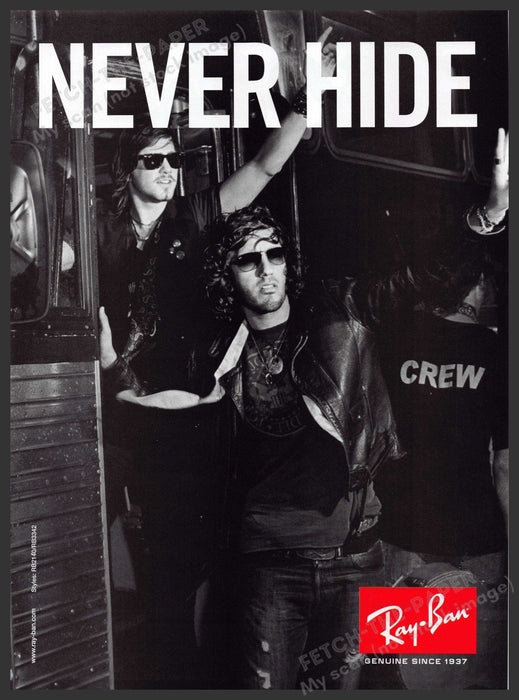 Ray-Ban 2000s Print Advertisement Ad 2008 "Never Hide" Rockstar Bus Band Crew Ray-Ban