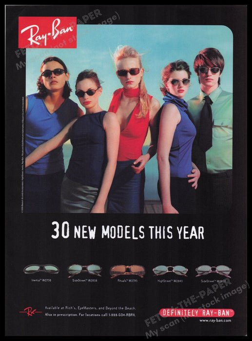Ray-Ban Sunglasses 1990s Print Advertisement Ad 1998 New Models This Year Fetch the Paper!
