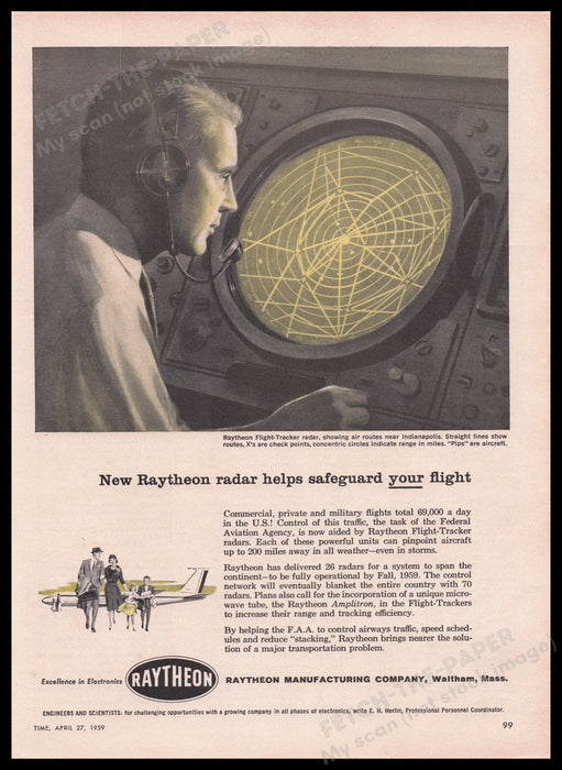 Raytheon Radar Flight Tracker 1950s Print Advertisement Ad 1959 Fetch the Paper!