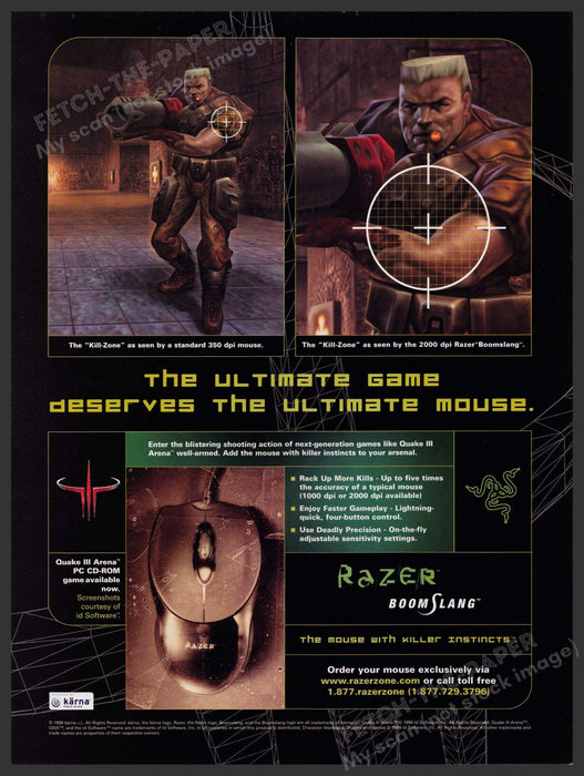 Razer Boom Slang Mouse 2000s Print Advertisement 2002 Quake III Fetch-the-Paper