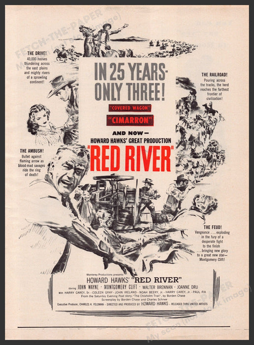 "Red River" Movie Release 1940s Print Advertisement Ad 1948 John Wayne Fetch-the-Paper