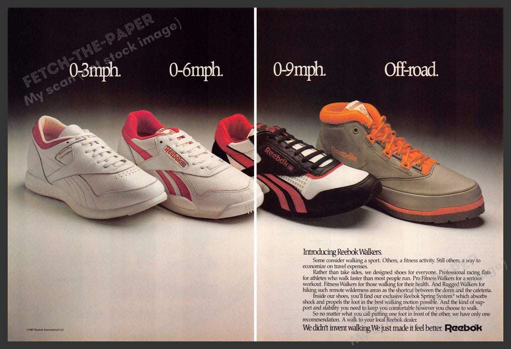 Reebok 1980s Print Advertisement (2 page) 1987 Footwear Walkers Sneakers Reebok
