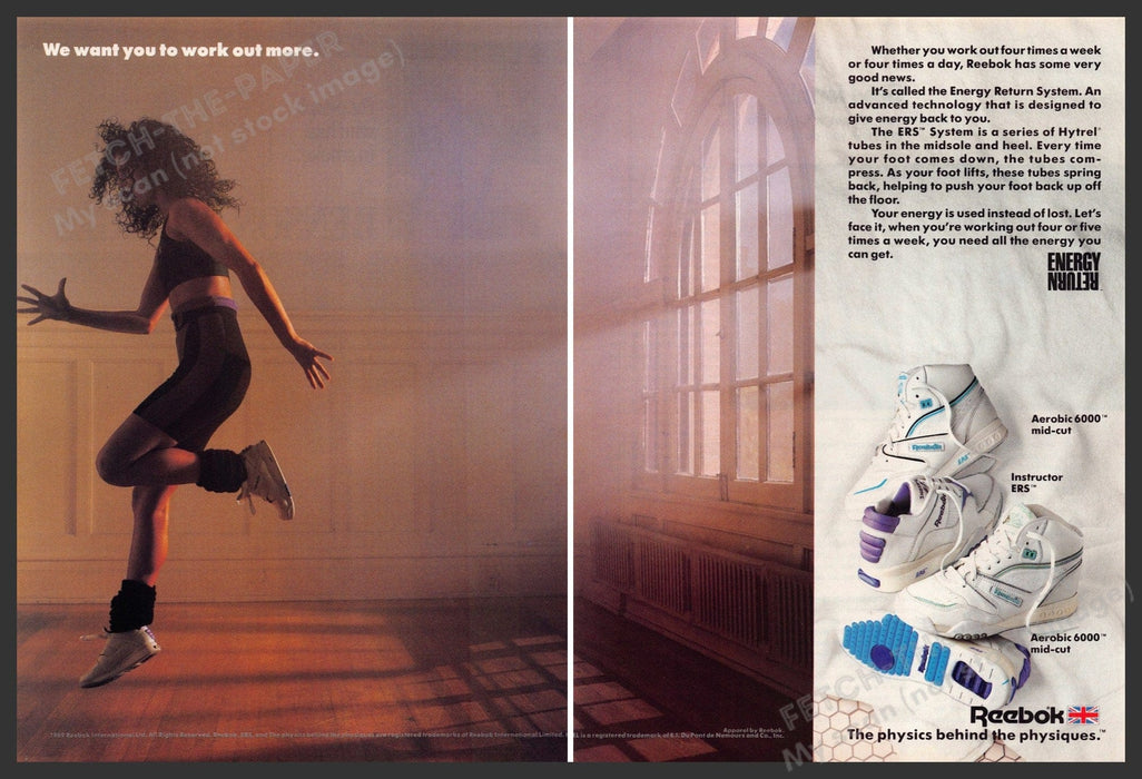 Reebok 1980s Print Advertisement (2 page) 1989 ERS Aerobic Dancing Girl Reebok