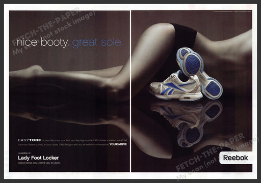 Reebok 2000s Print Advertisement (2pg) 2009 Easy Tone "Nice Booty. Great Sole." Fetch-the-Paper