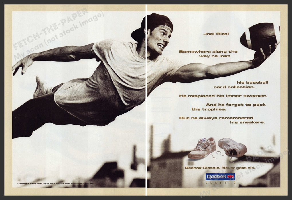 Reebok Classic Shoe Joel Bizal Football 1990s Print Advertisement (2 Page) 1993 Fetch-the-Paper