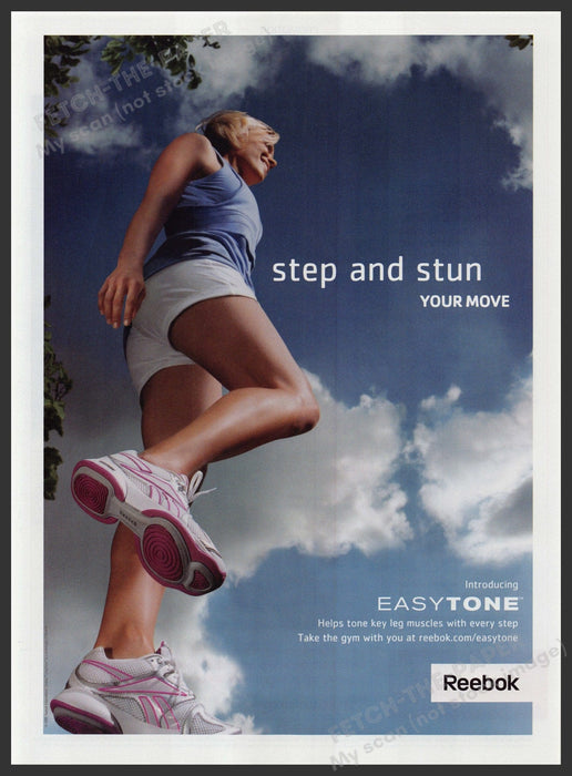 Reebok Easytone Shoes 2000s Print Advertisement 2009 "Step and stun" Legs Fetch-the-Paper