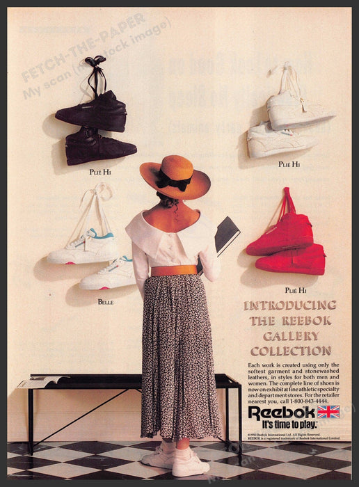 Reebok Gallery Collection 1990s Print Advertisement 1990 Belle Plie Hi Wall Fetch-the-Paper