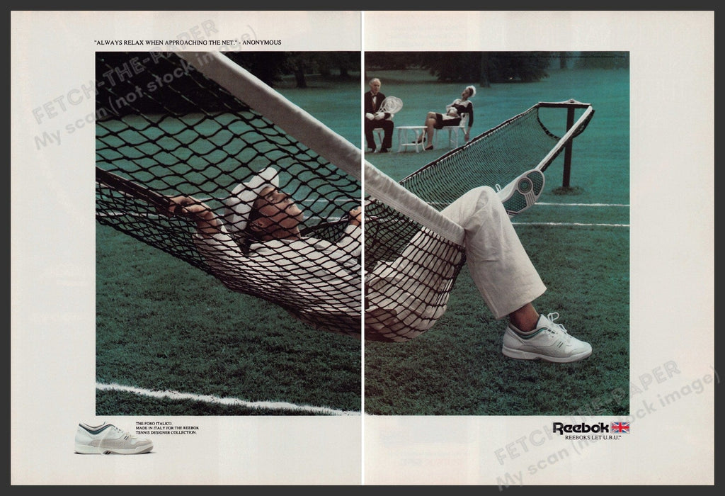 Reebok The Foro Italico Tennis Shoe 1980s Print Advertisement (2 Page) Ad 1988 Fetch-the-Paper
