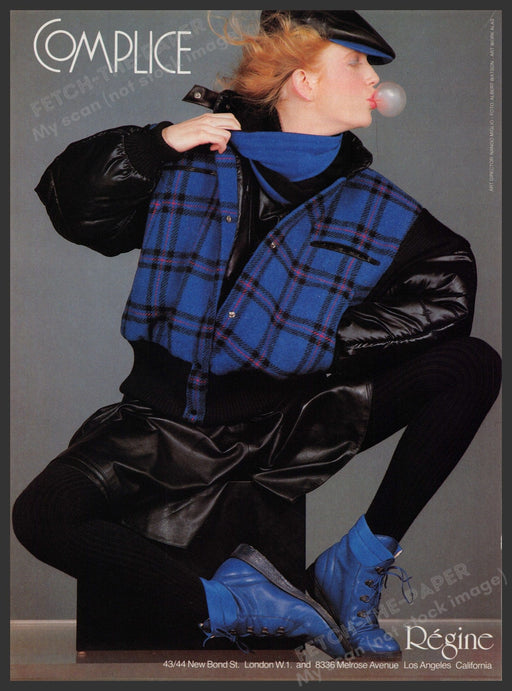 Regine Complice Clothing 1980s Print Advertisement Ad 1982 Blowing a Bubble Fetch the Paper!