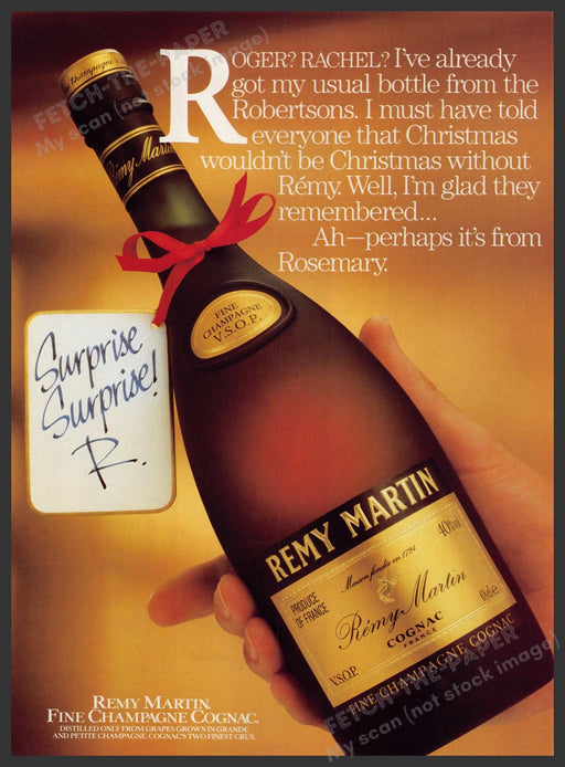 Remy Martin Cognac 1980s Print Advertisement Ad 1982 Christmas Tag Fetch the Paper!