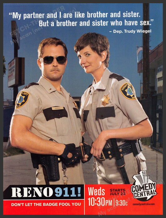 Reno 911 2000s Print Advertisement 2003 Comedy Central Trudy & Dangle Fetch-the-Paper