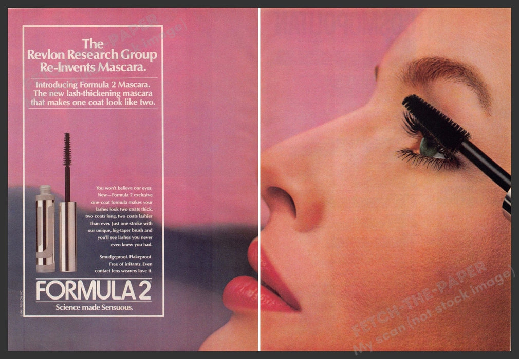 Revlon 1980s Magazine Print Ad (2 pages) 1981 Formula 2 Eyes Mascara Fetch-the-Paper