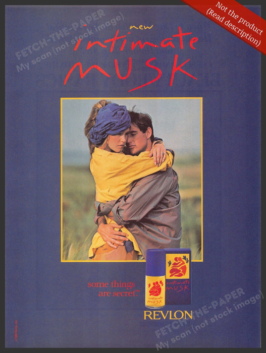 Revlon 1980s Magazine Print Advertisement 1986 Intimate Musk Hugging Couple Revlon