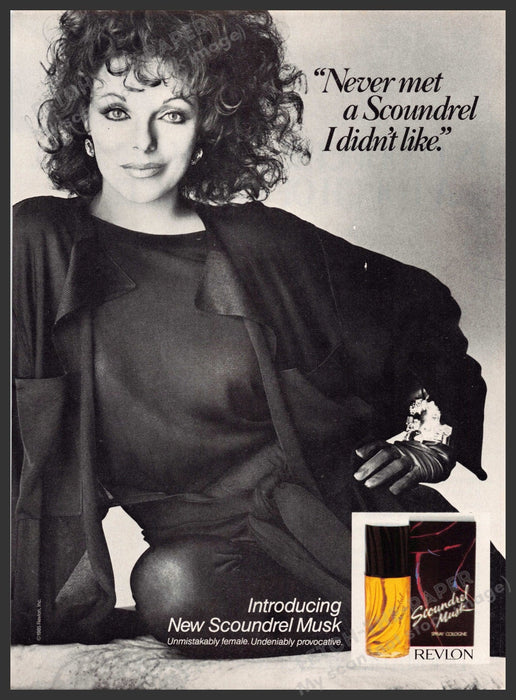 Revlon 1980s Print Advertisement 1985 Scoundrel Musk Joan Collins Actress Revlon