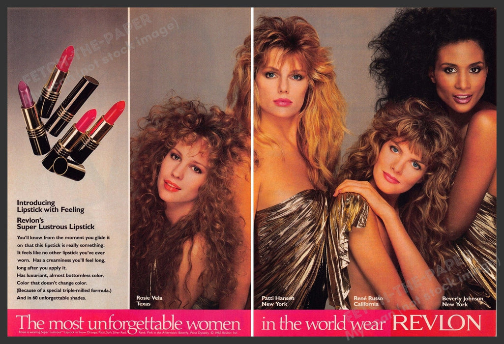 Revlon 1980s Print Advertisement (2 page) 1987 Super Lustrous Lipstick Revlon