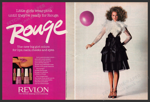 Revlon 1980s Print Advertisement (2 pages) 1981 Legs Girl Rouge Pink Balloon Revlon