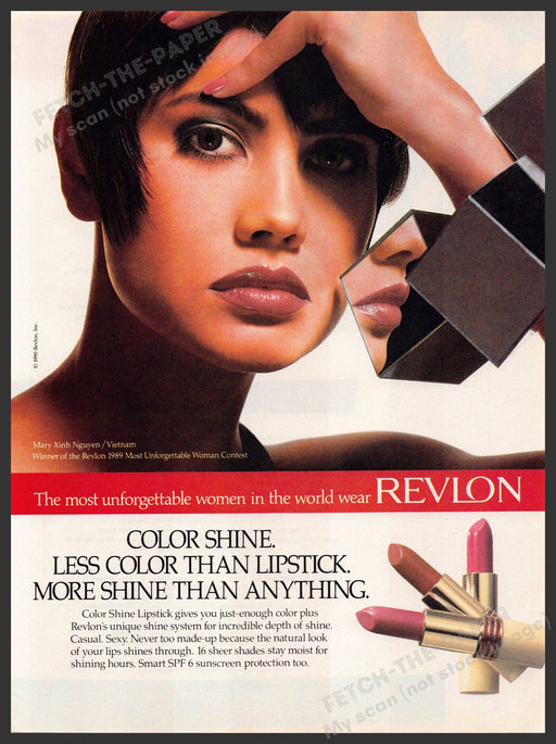 Revlon 1990s Magazine Print Advertisement 1990 Color Shine Lipstick Lips Revlon
