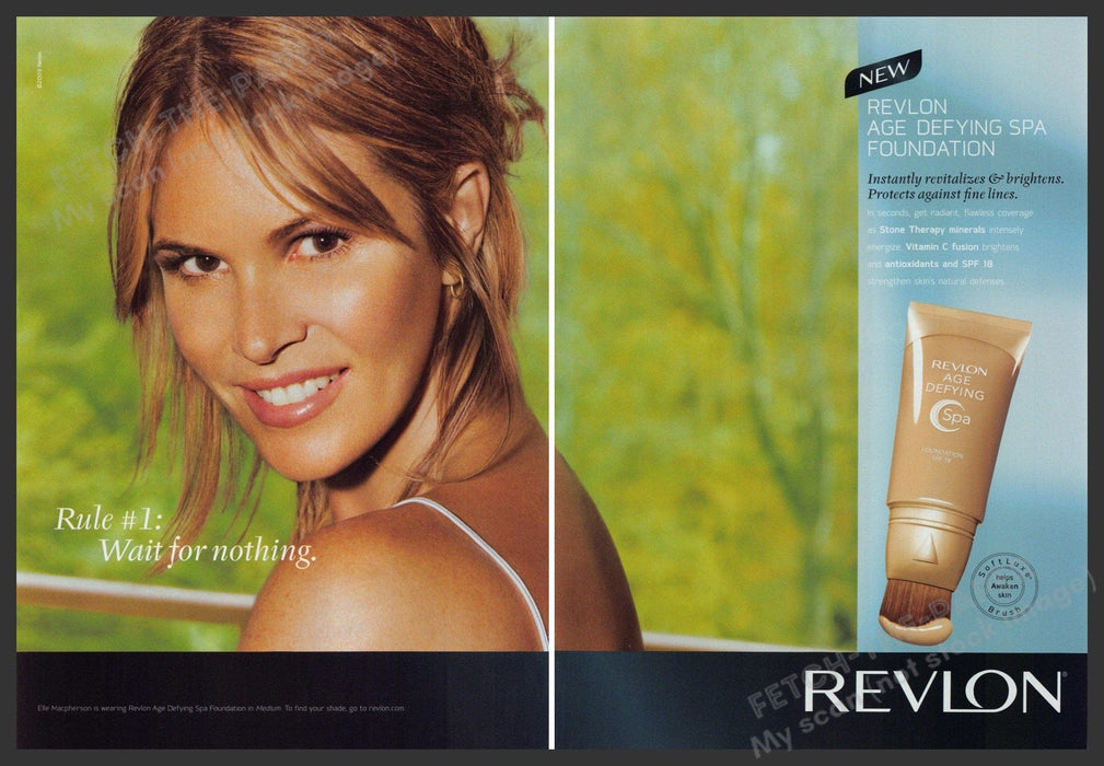Revlon 2000s Magazine Print Ad (2 pages) 2009 Elle Macpherson "Wait for nothing" Revlon