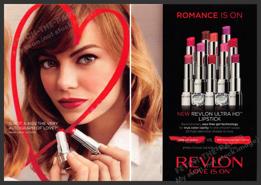 Revlon 2010s Print Advertisement (2 pages) 2015 Emma Stone Lipstick Heart Revlon