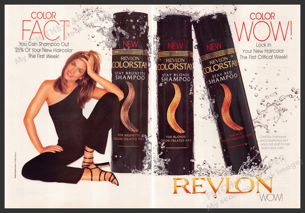 Revlon Colorstay 1990s Magazine Print Advertisement (2 pgs) 1998 Cindy Crawford Revlon Colorstay
