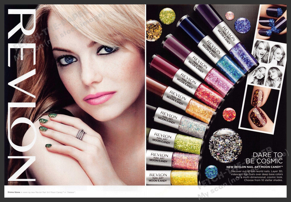 Revlon Emma Stone 2010s Print Ad (2 page) 2013 Dare to be Cosmic Fetch-the-Paper