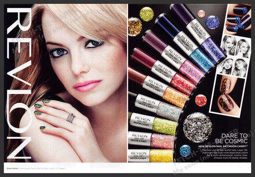 Revlon Emma Stone 2010s Print Ad (2 page) 2013 Dare to be Cosmic Fetch-the-Paper