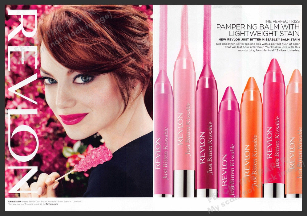 Revlon Emma Stone 2010s Print Advertisement (2 page) 2012 Lipstick Color Beauty Fetch-the-Paper