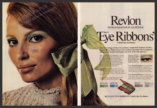 Revlon 'Eye Ribbons' Eyeliners 1960s Print Advertisement Ad (2 pages) 1969 Fetch the Paper!